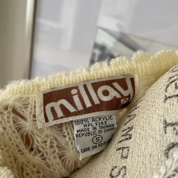 🎉True Vintage ✌️ivory 1970s hippie style button down tie waist knit sweater - Picture 9 of 12